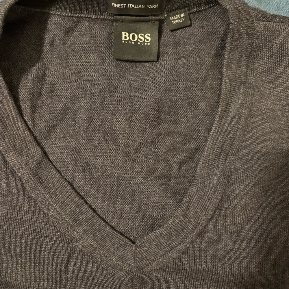Boss Men's Charcoal V-Neck Sweater